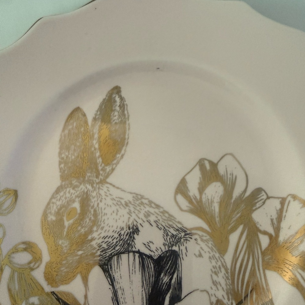 Floral Decorative 222 Fifth Garden Playtime Gold And Pink Porcelain
Plate. 8.5” - Picture 5 of 6